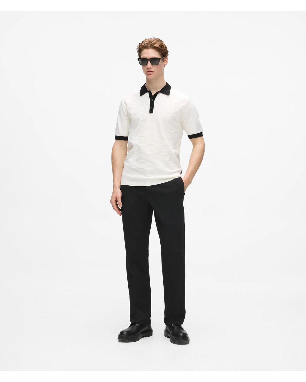 Karl Lagerfeld White Monogram Checked Polo Shirt for men