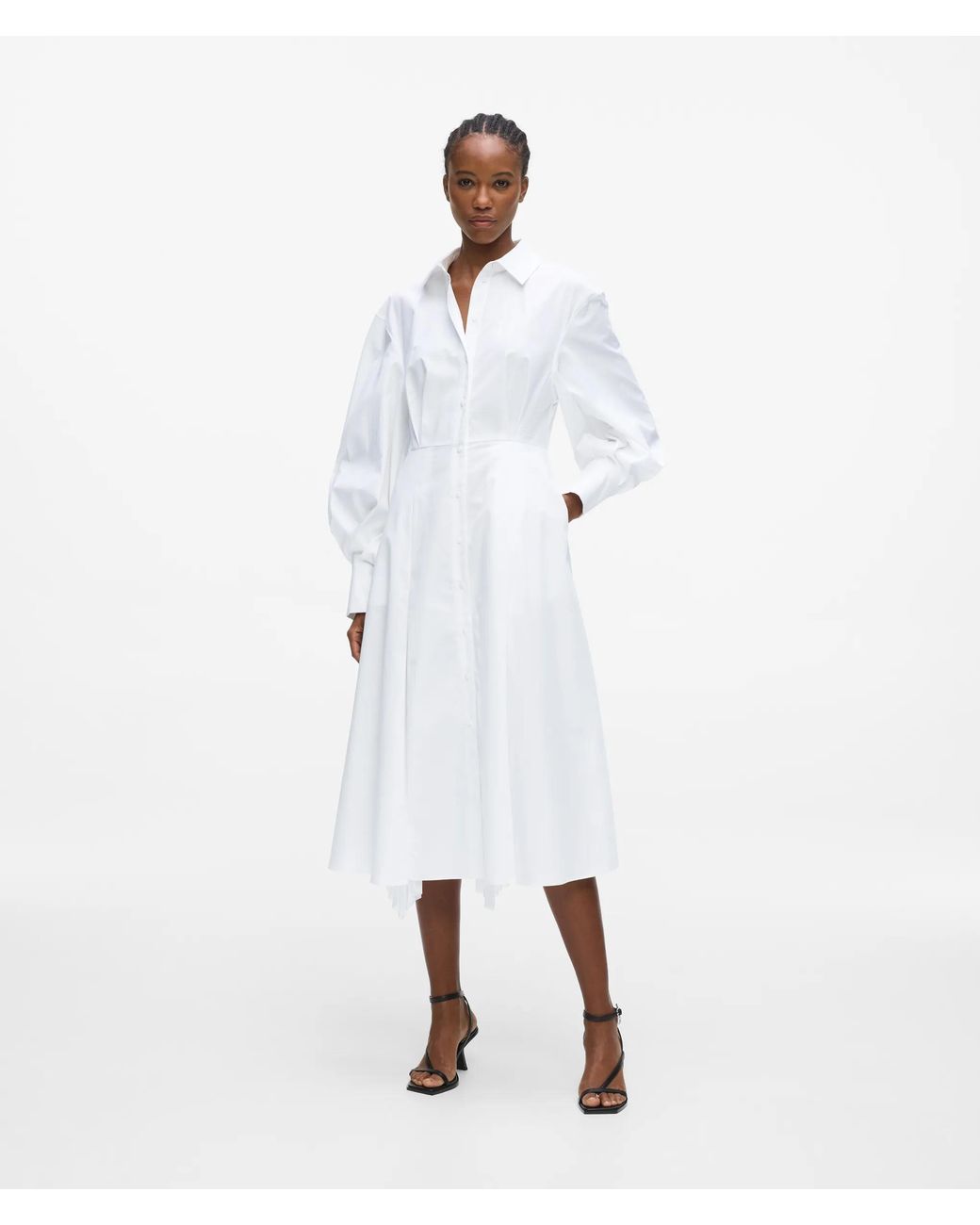 Karl Lagerfeld White Poplin Pleated Shirt Dress