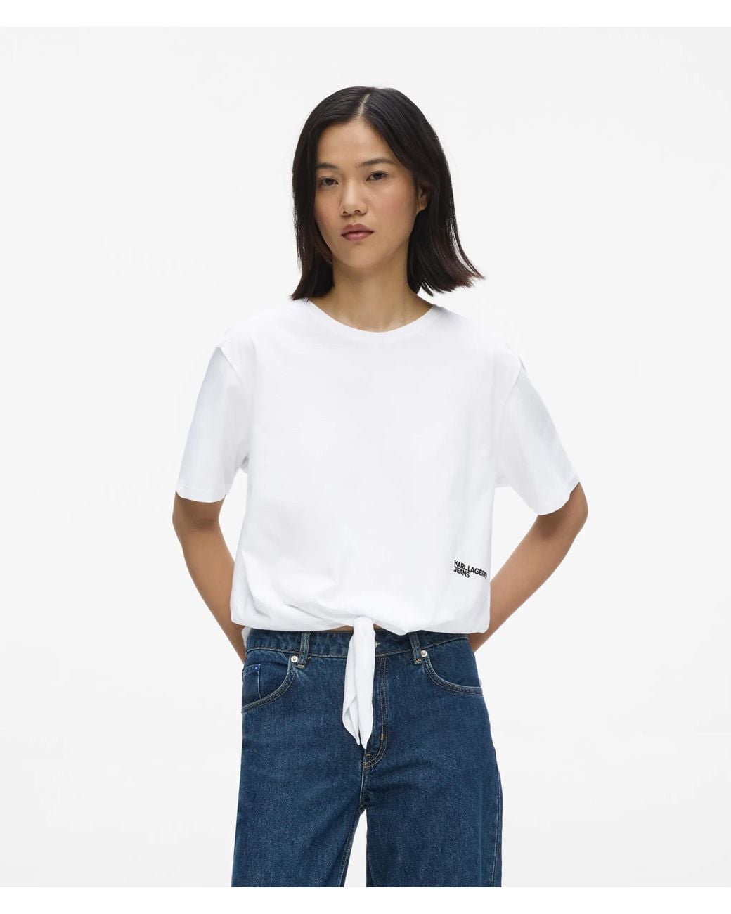 KL Jeans White Regular‑Fit Tie Detail T-Shirt