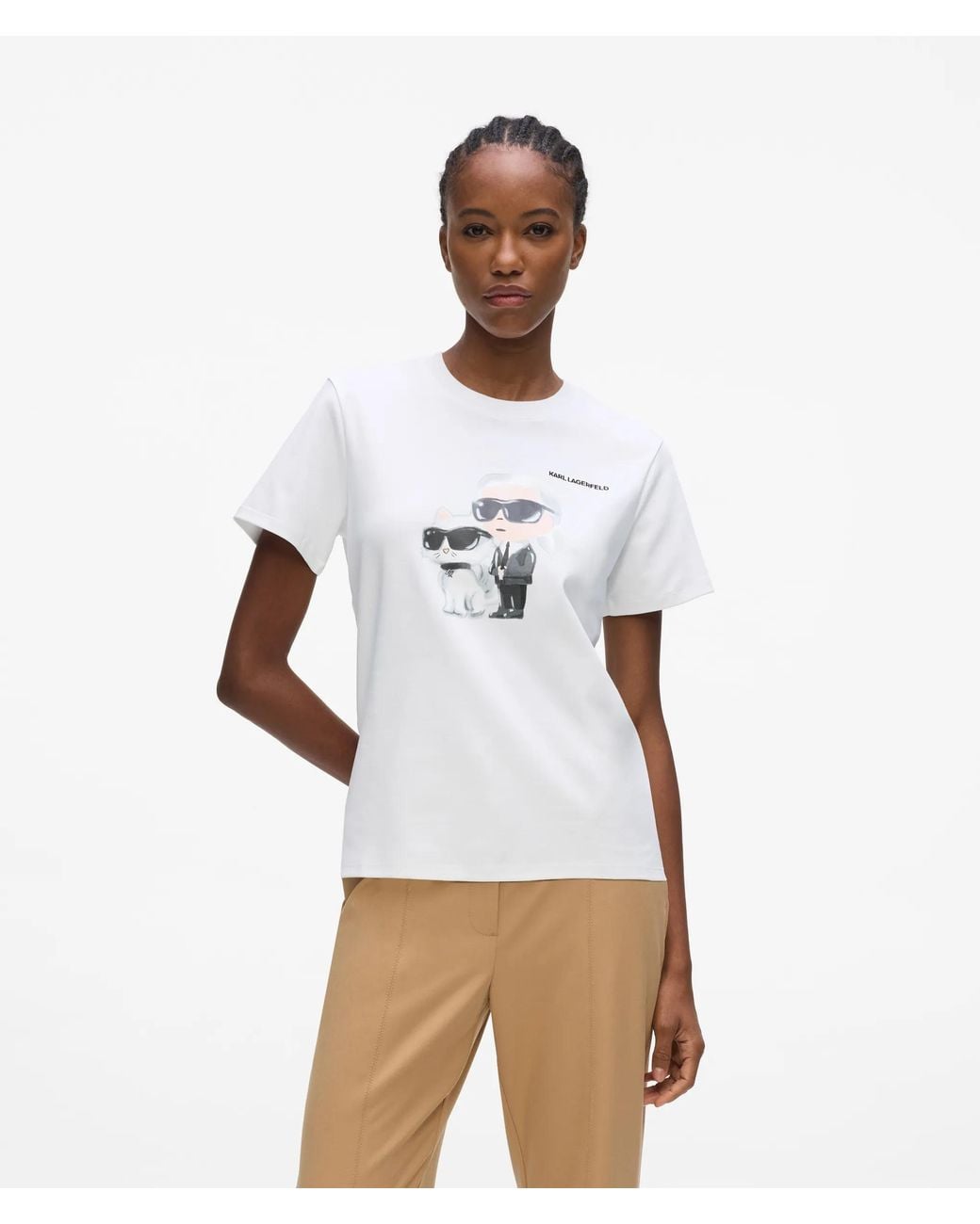 Karl Lagerfeld White Ikon Karl & Choupette Aquarelle T-Shirt