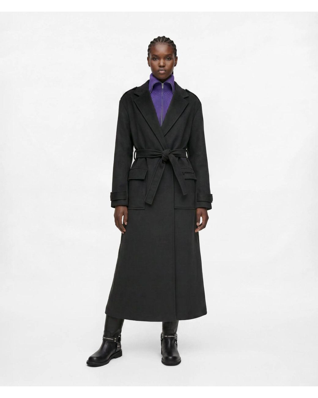 KL Jeans Black Wool-Blend Wrap Coat