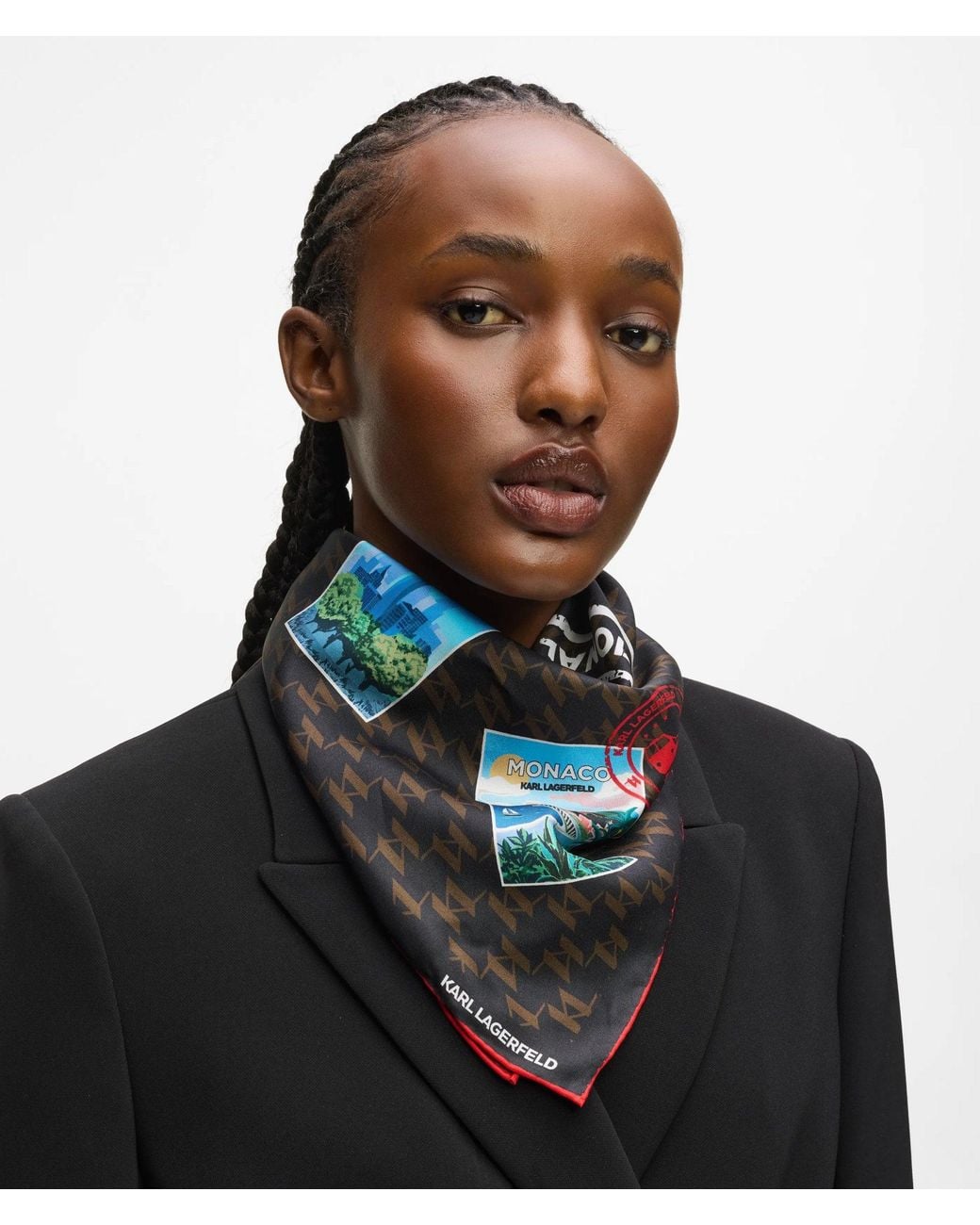 Karl Lagerfeld Black Ikon Monogram Travel Stamps Scarf