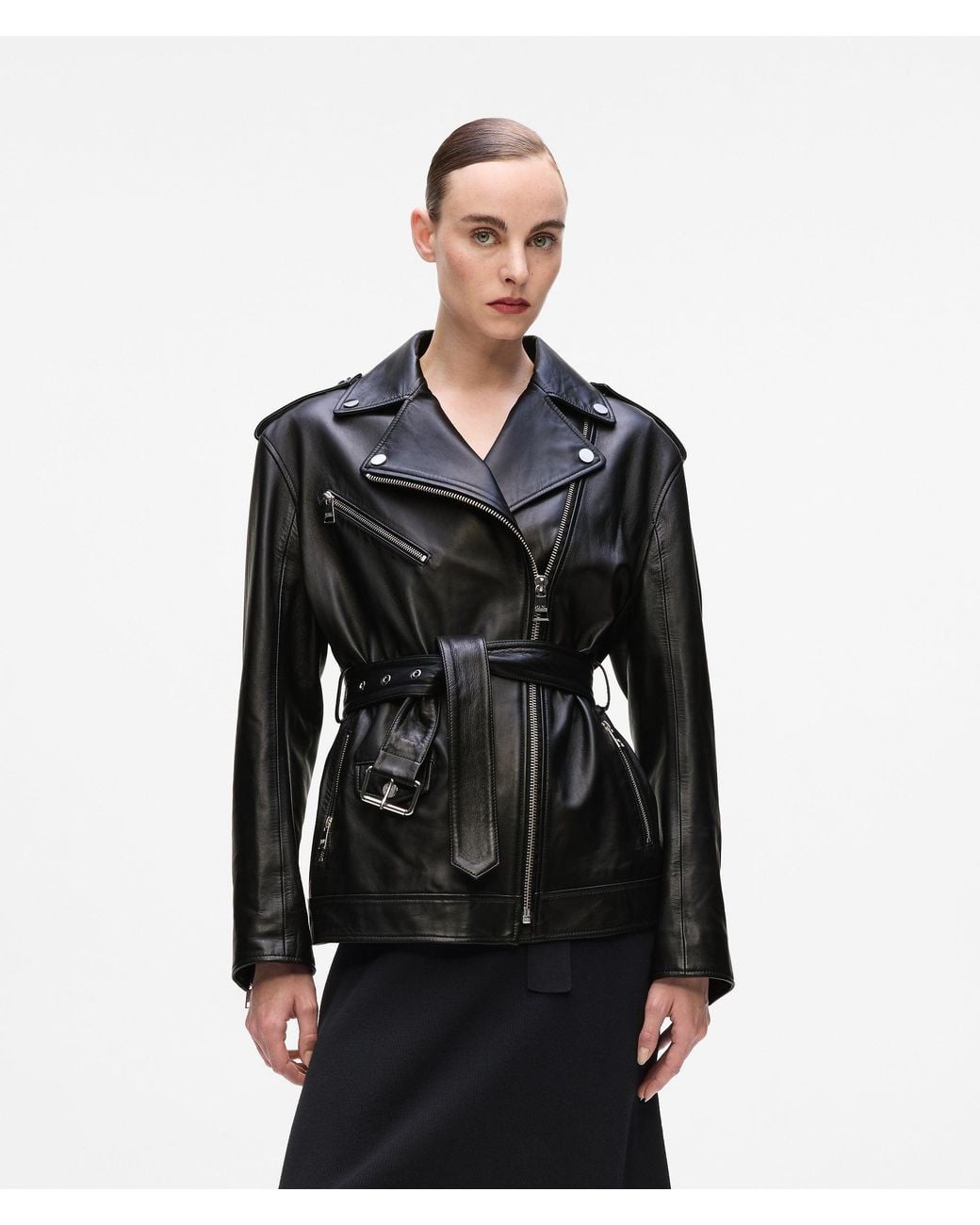 Karl Lagerfeld Black Oversized Leather Jacket