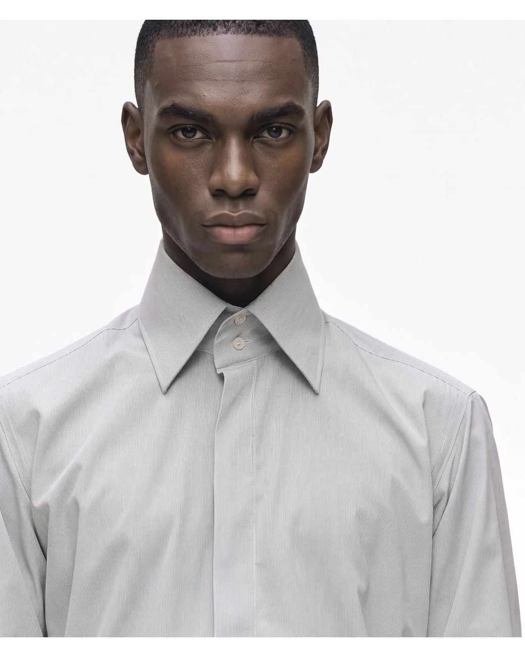 Karl Lagerfeld Gray Modern-Fit High-Stand Collar Shirt for men