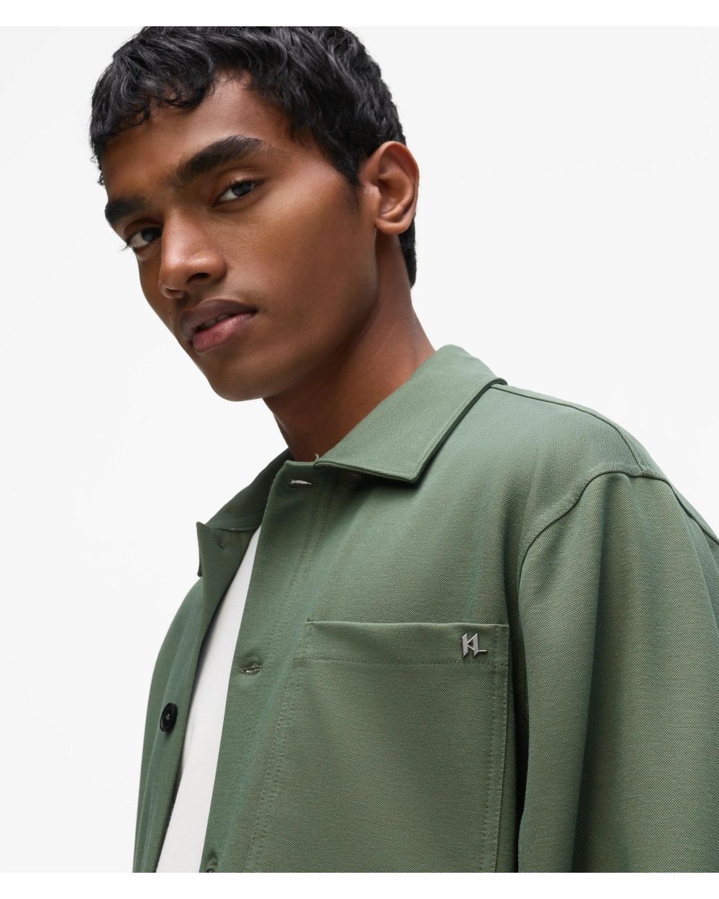 Karl Lagerfeld Green Buttoned Overshirt for men