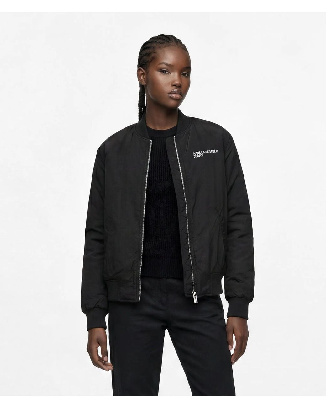 KL Jeans Black Reversible Faux-Fur Bomber Jacket