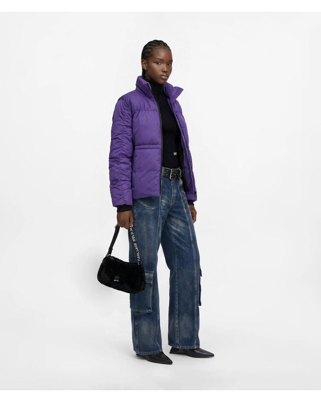 KL Jeans Black Box Logo Furry Shoulder Bag