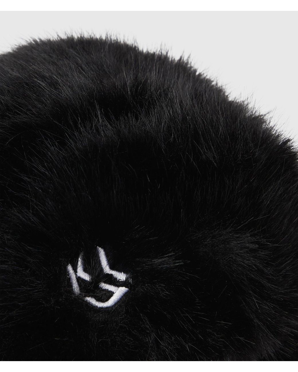KL Jeans Black Monogram Faux-Fur Trapper Cap