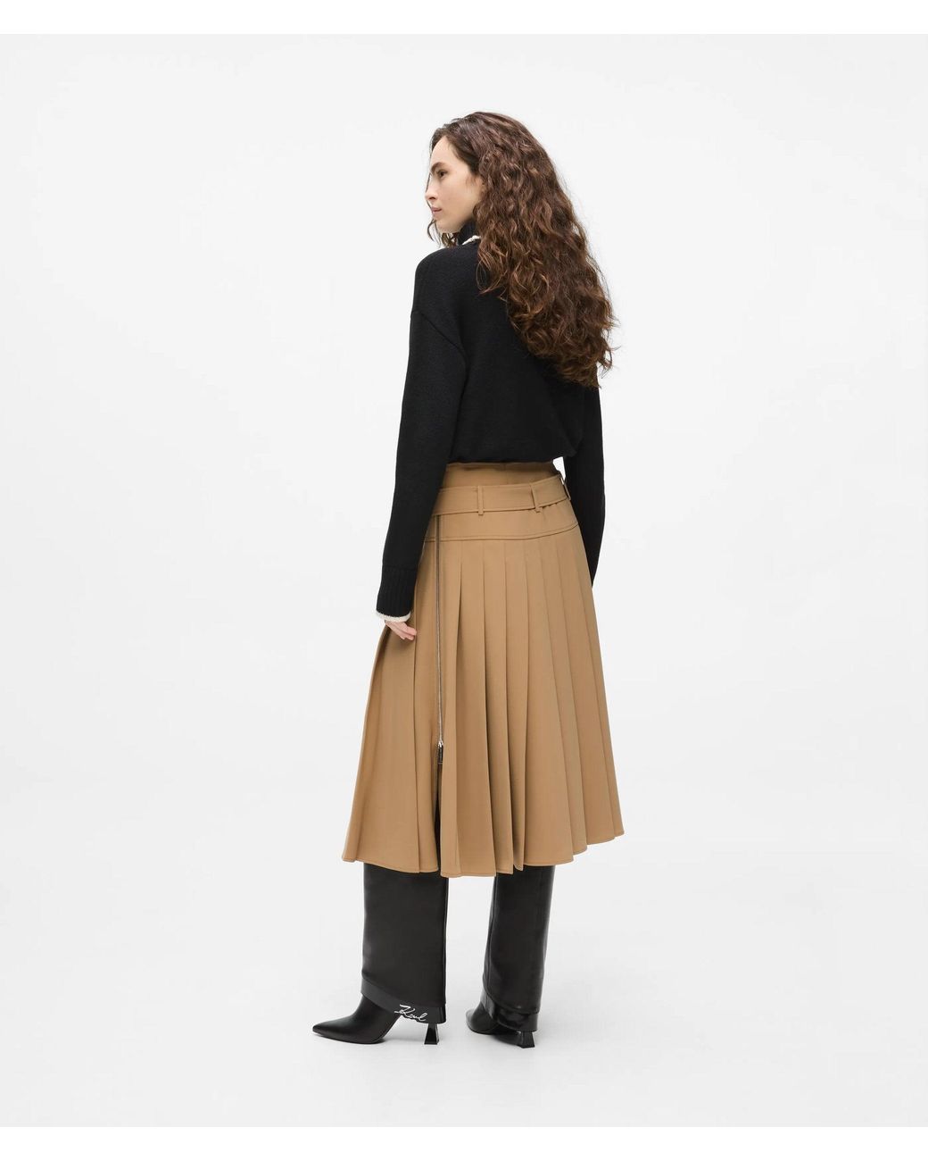Karl Lagerfeld Natural Pleated Midi Skirt