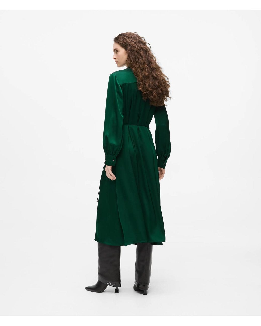 Karl Lagerfeld Green Satin-Finish Wrap Dress