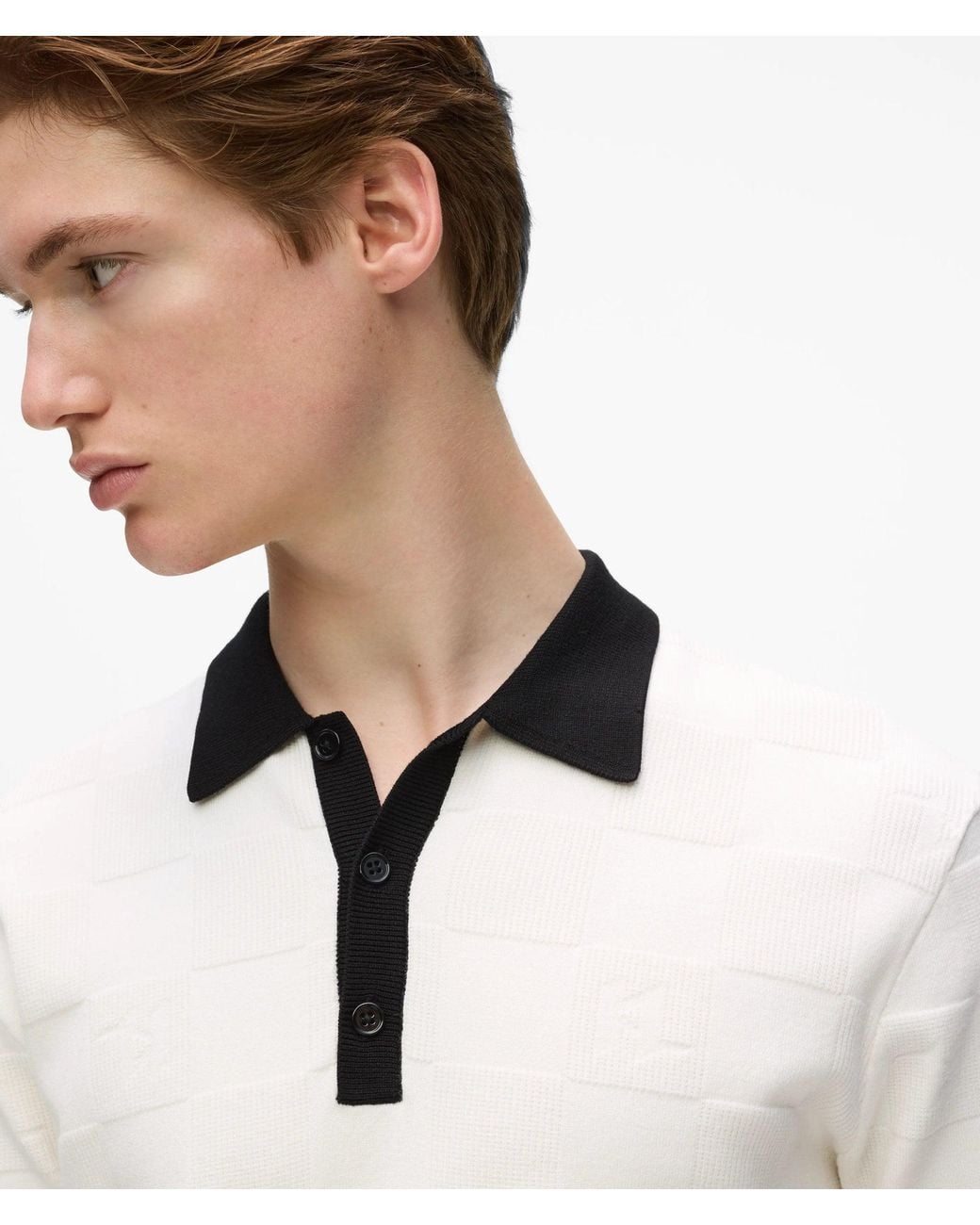 Karl Lagerfeld White Monogram Checked Polo Shirt for men