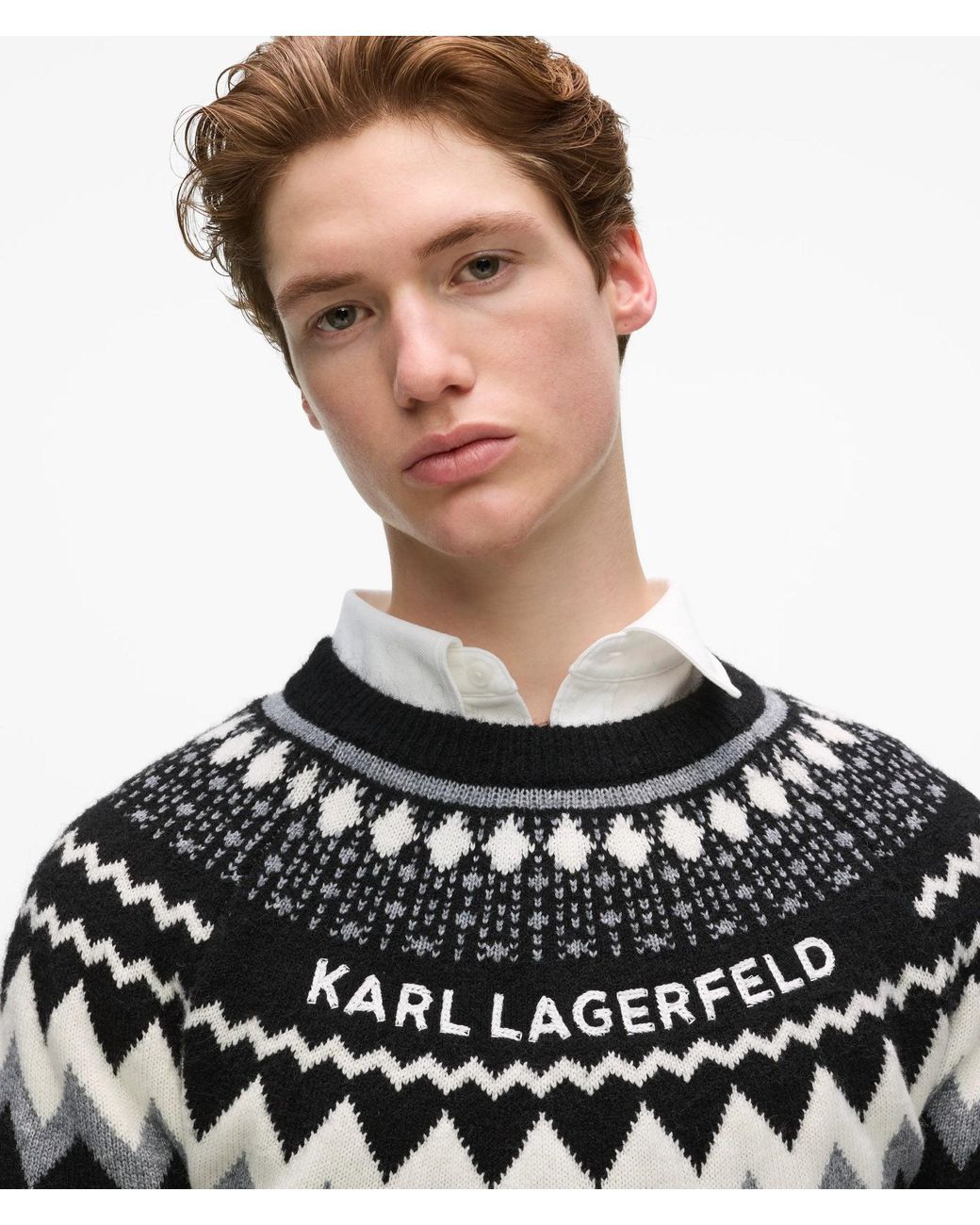 Karl Lagerfeld Black Fairisle Knitted Sweater for men