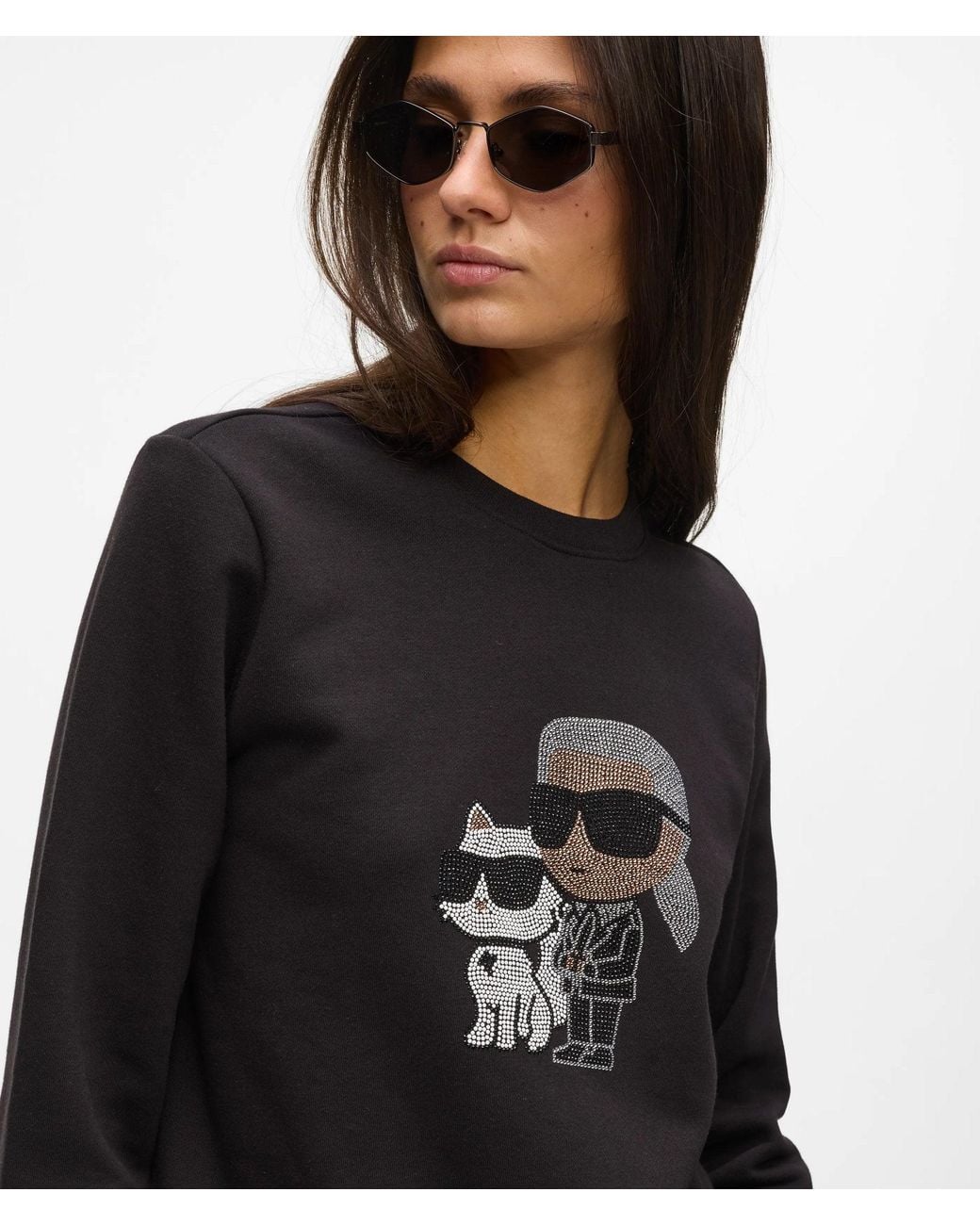 Karl Lagerfeld Black Ikon Rhinestone Karl & Choupette Sweatshirt