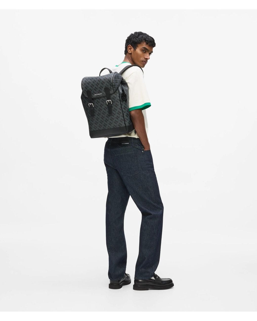 Karl Lagerfeld Black Ikon Monogram Backpack for men