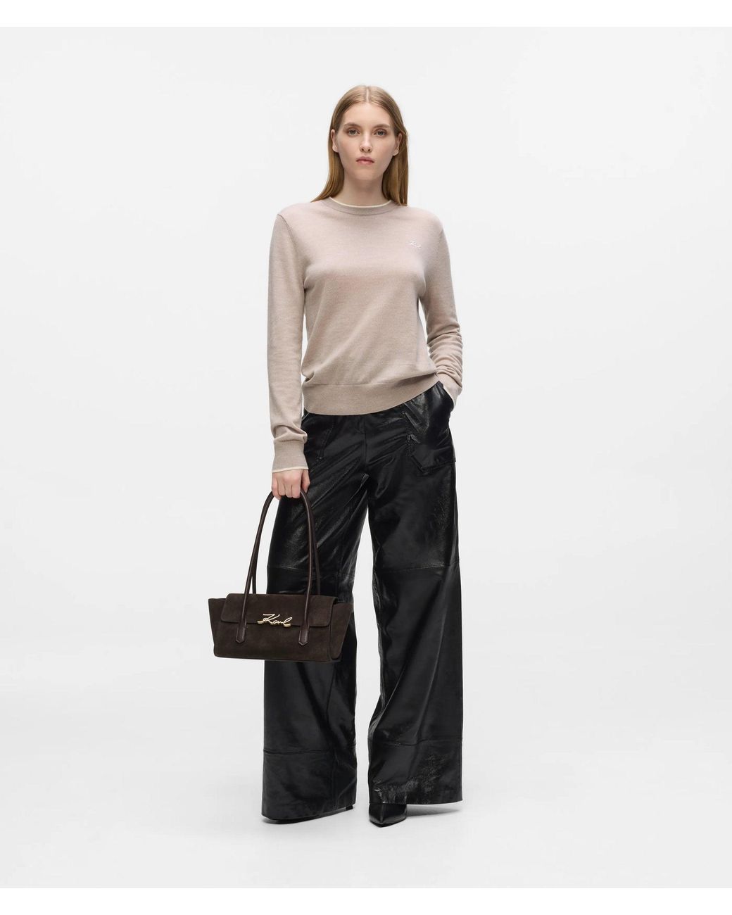 Karl Lagerfeld White K/Signature Suede Shoulder Bag