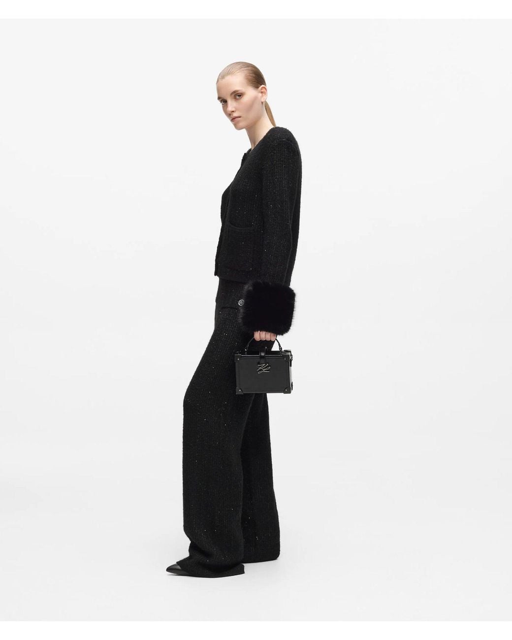 Karl Lagerfeld Black K/Autograph Drop Small Leather Trunk Bag