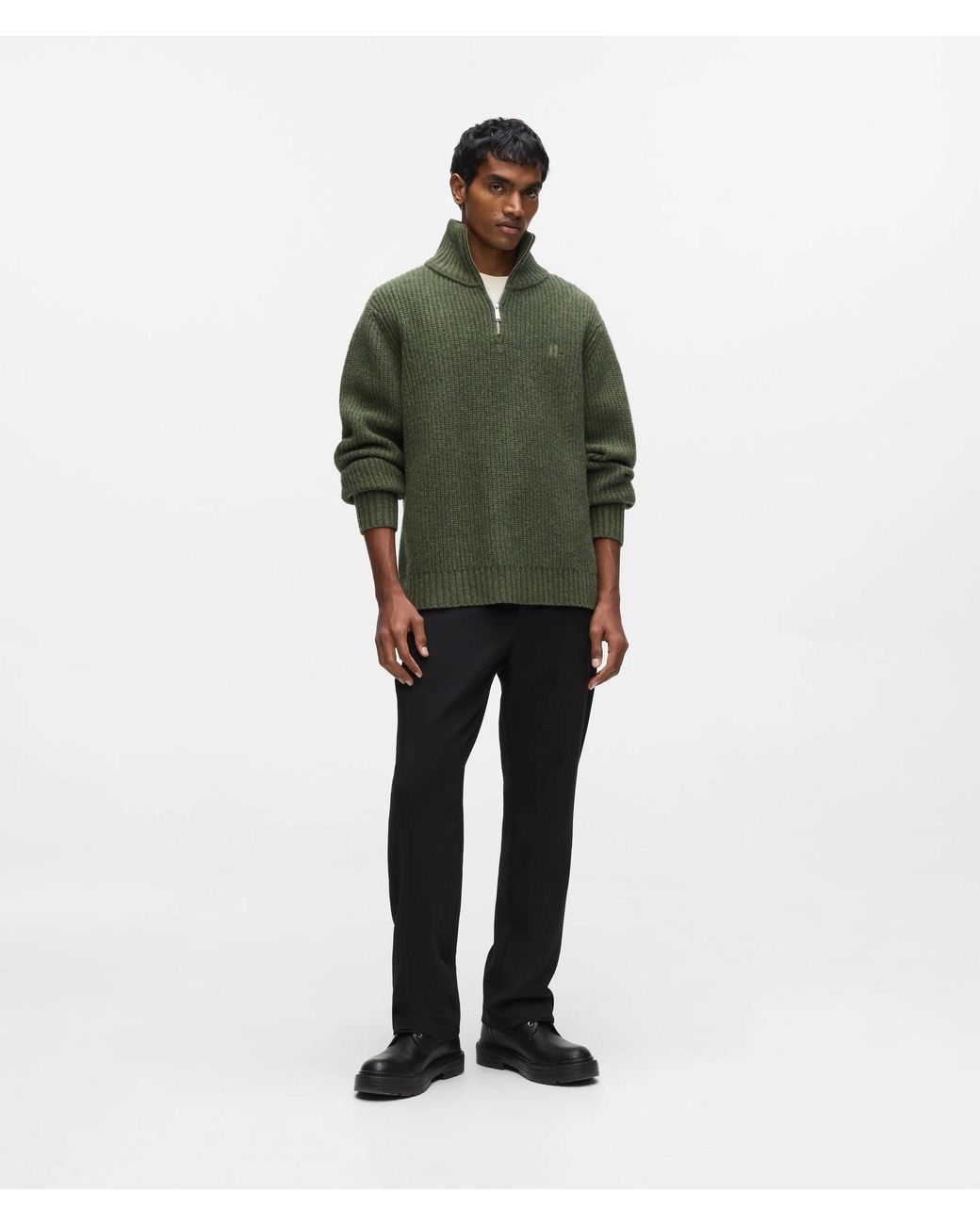 Karl Lagerfeld Green Half-Zip Turtleneck Sweater for men