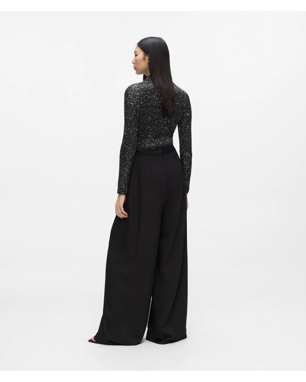 Karl Lagerfeld Black Pleated Wide-Leg Pants