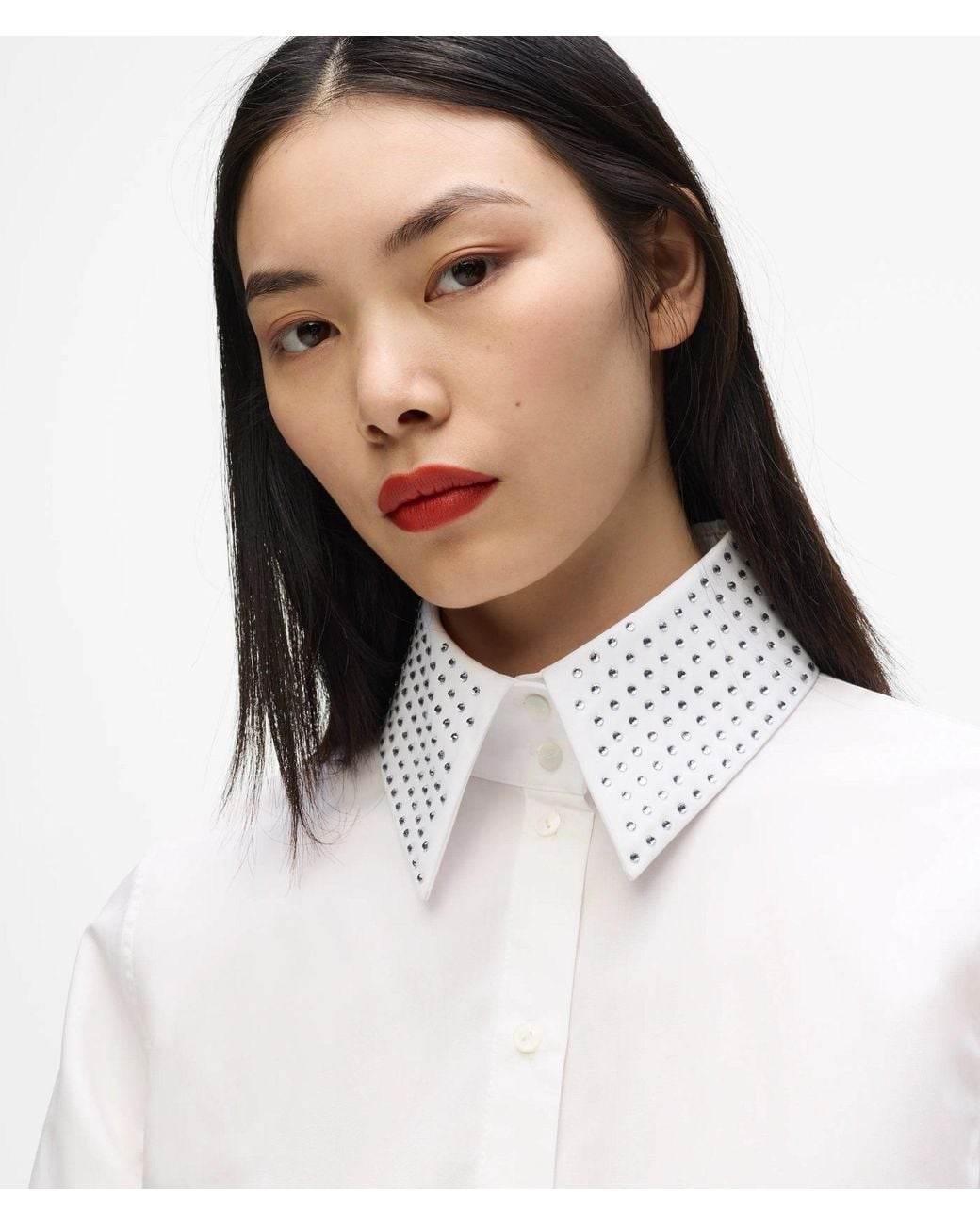 Karl Lagerfeld White Rhinestone Buttoned Shirt