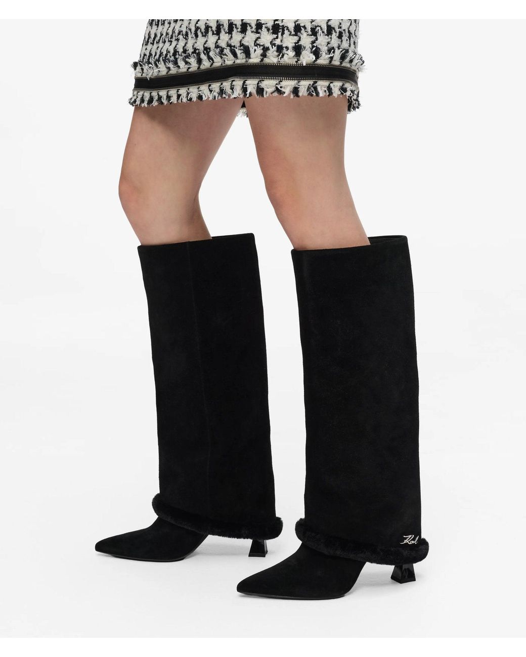 Karl Lagerfeld Black Debutante High Fold-Down Boots