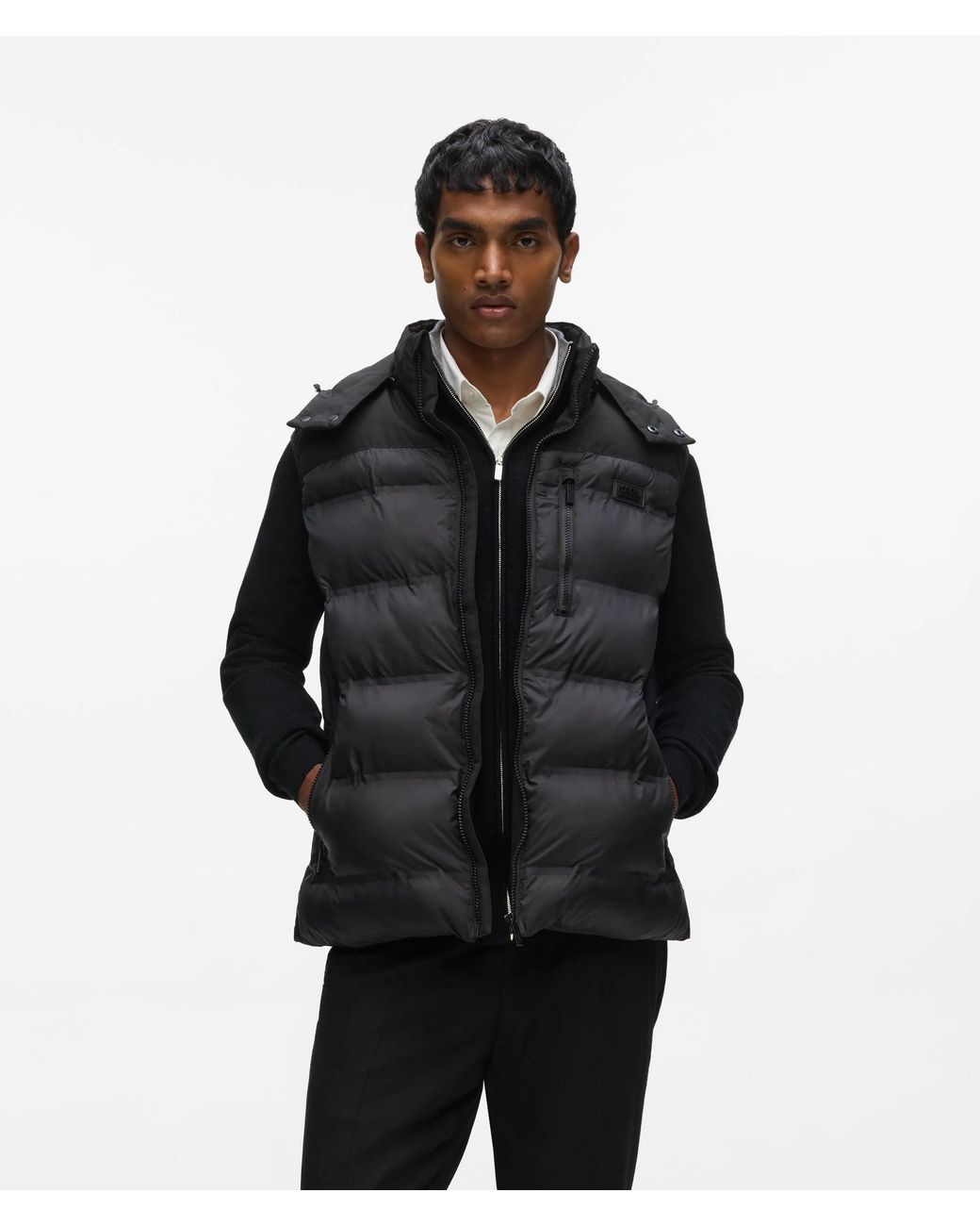 Karl Lagerfeld Black Hooded Padded Gilet for men