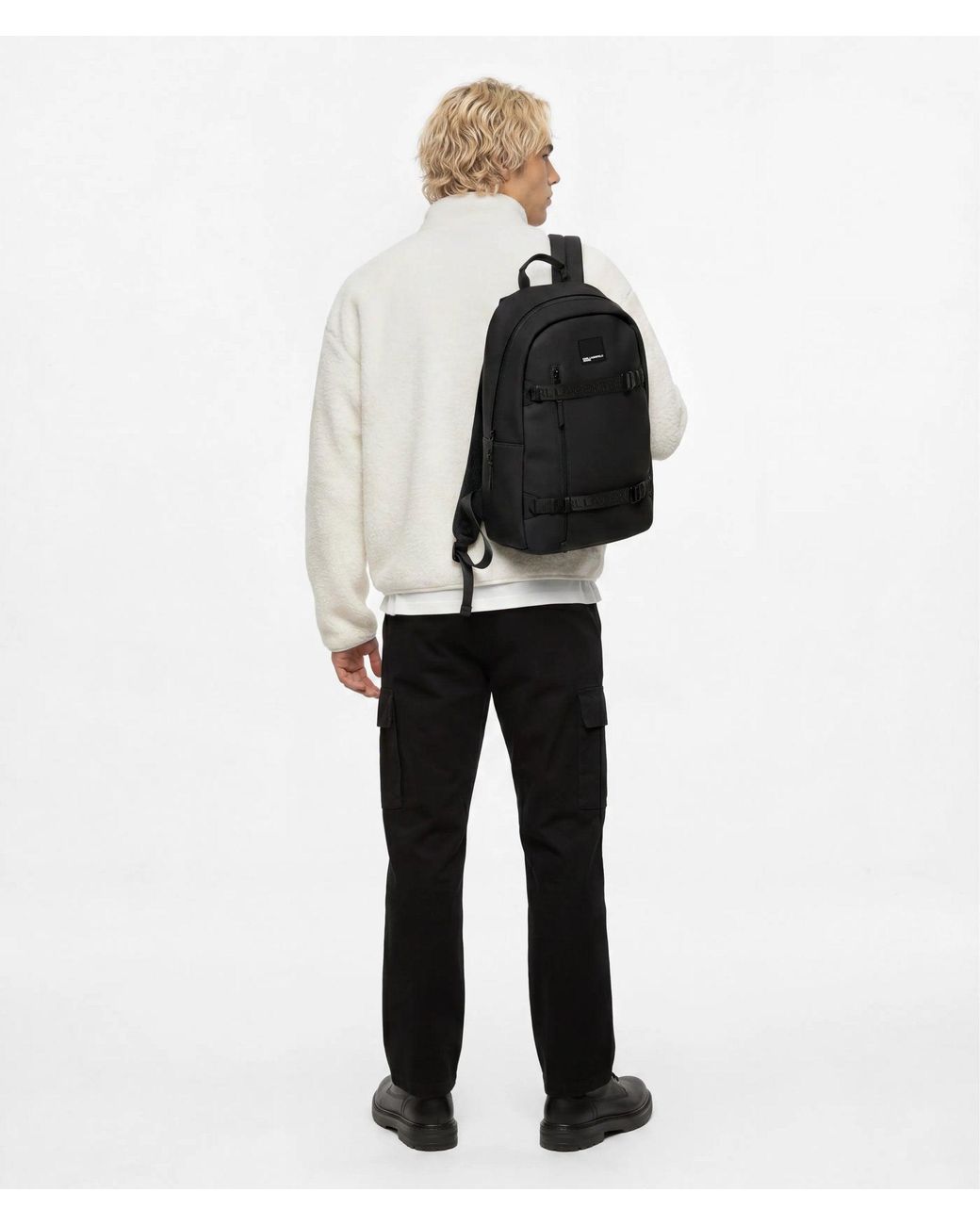 KL Jeans Black Coated Technical-Leather Backpack for men