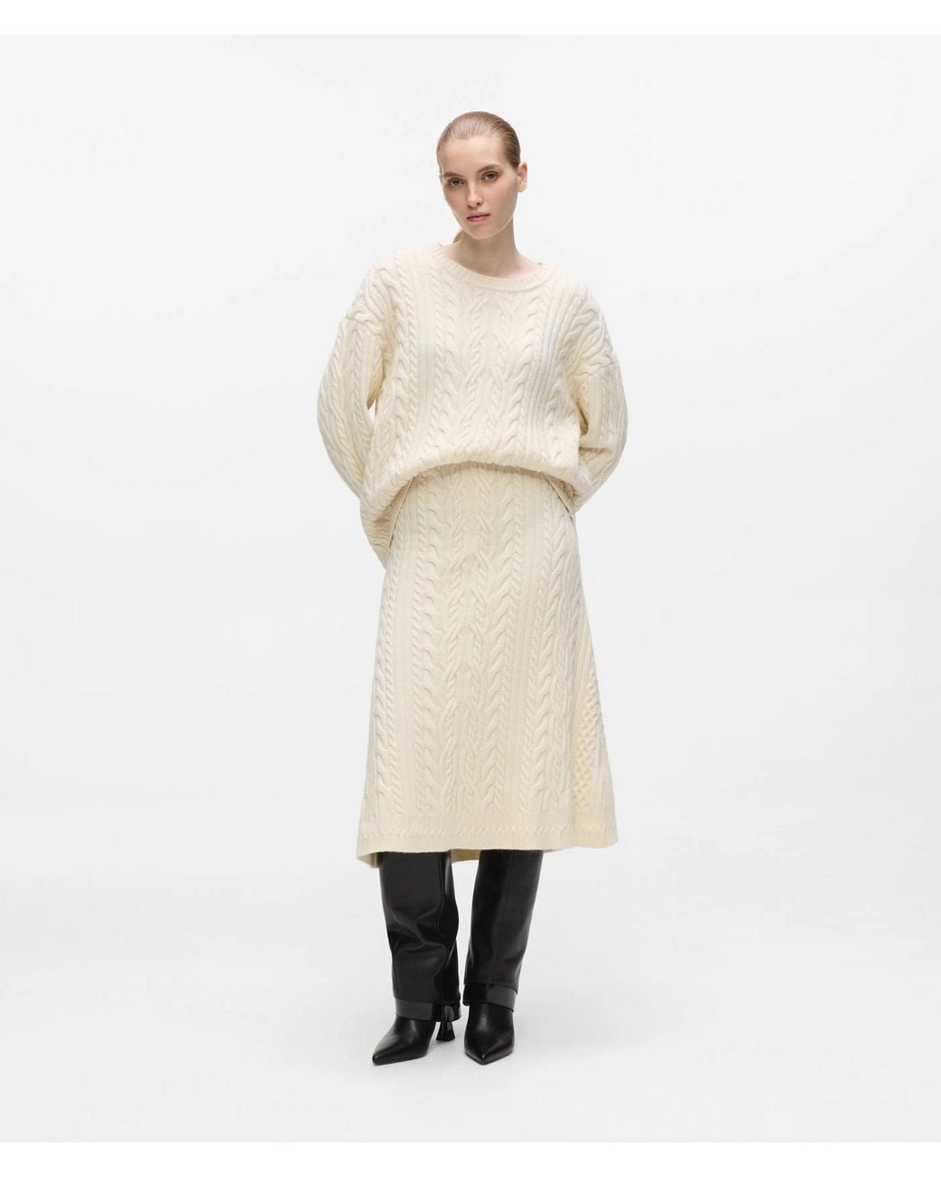 Karl Lagerfeld Natural Wool-Blend Cable Knit Skirt