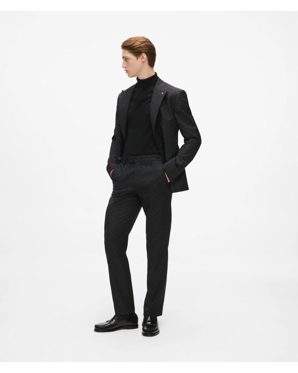 Karl Lagerfeld Black Monogram Checked Suit Pants for men