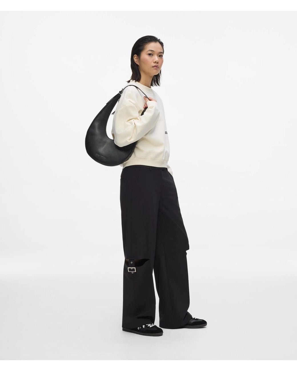 KL Jeans Black Rounded Leather Hobo Bag