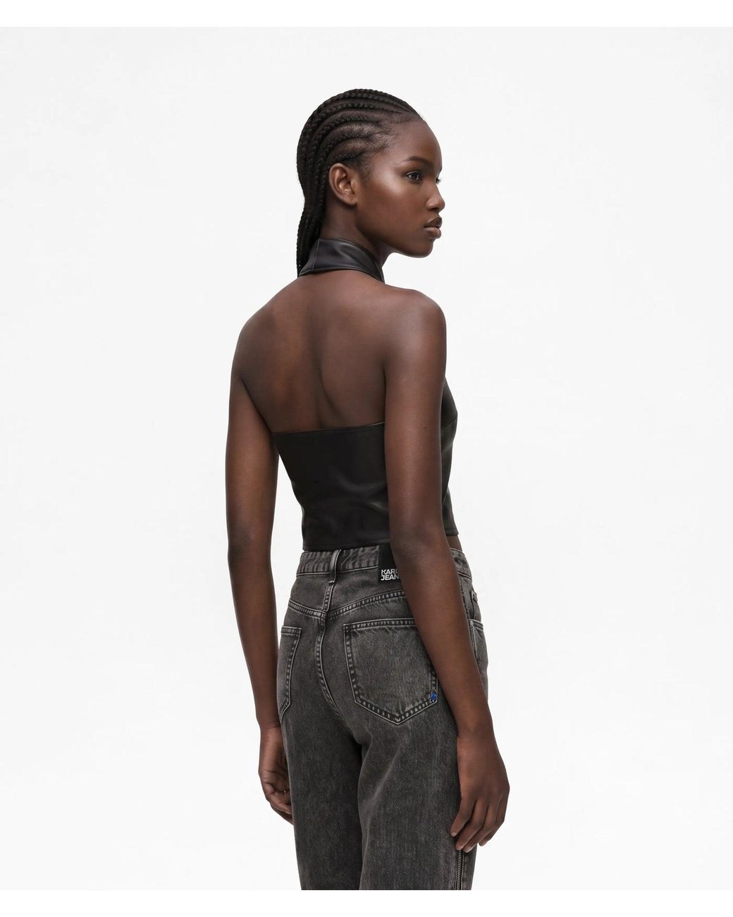 KL Jeans Gray Faux-Leather Halterneck Top