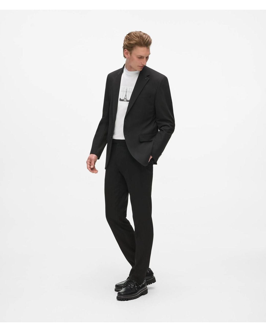 Karl Lagerfeld Black Slim-Fit Monogram Pin Suit Jacket for men