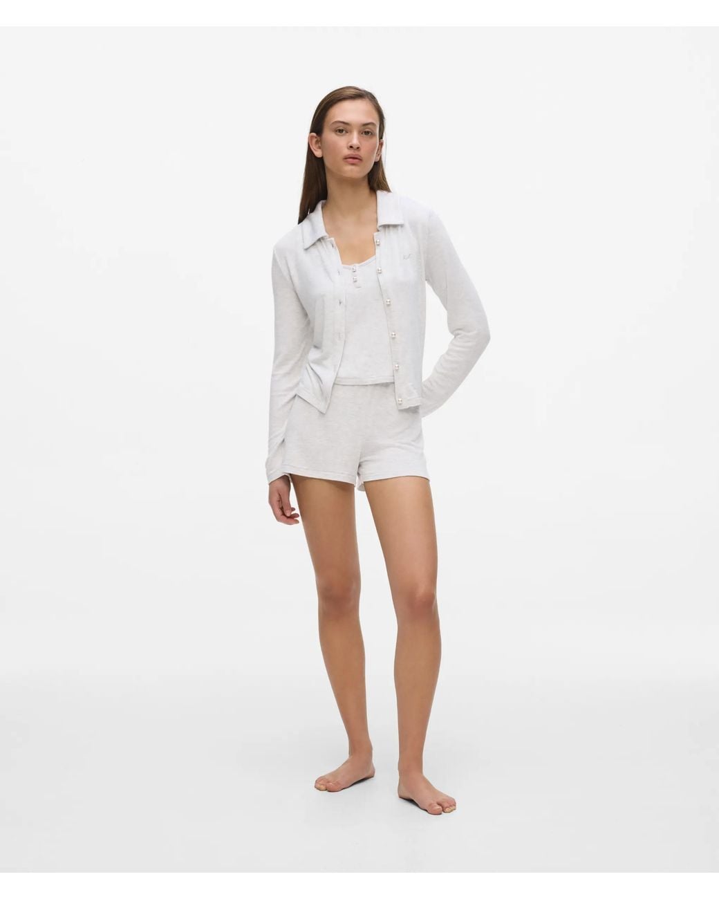 Karl Lagerfeld White Faux-Pearl Loungewear Tank Top