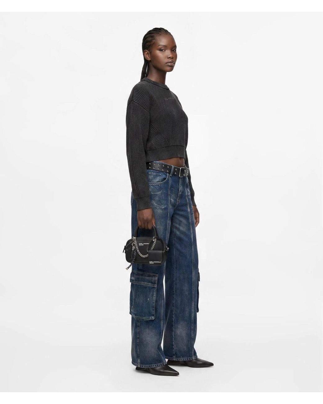 KL Jeans Black Charms Top-Handle Crossbody Bag