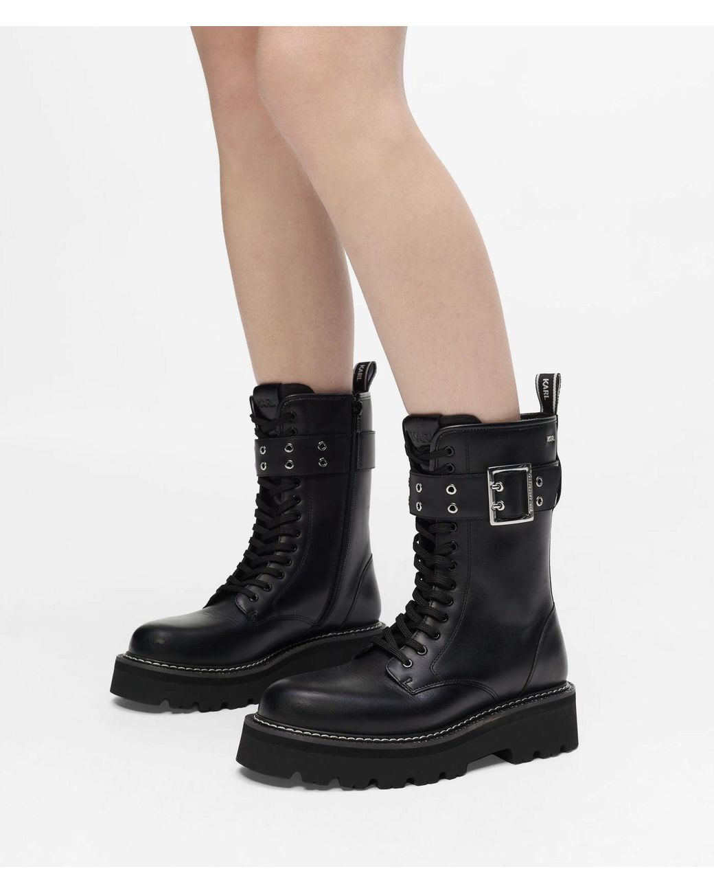 Karl Lagerfeld Black Kyla Lace-Up Buckle Boots