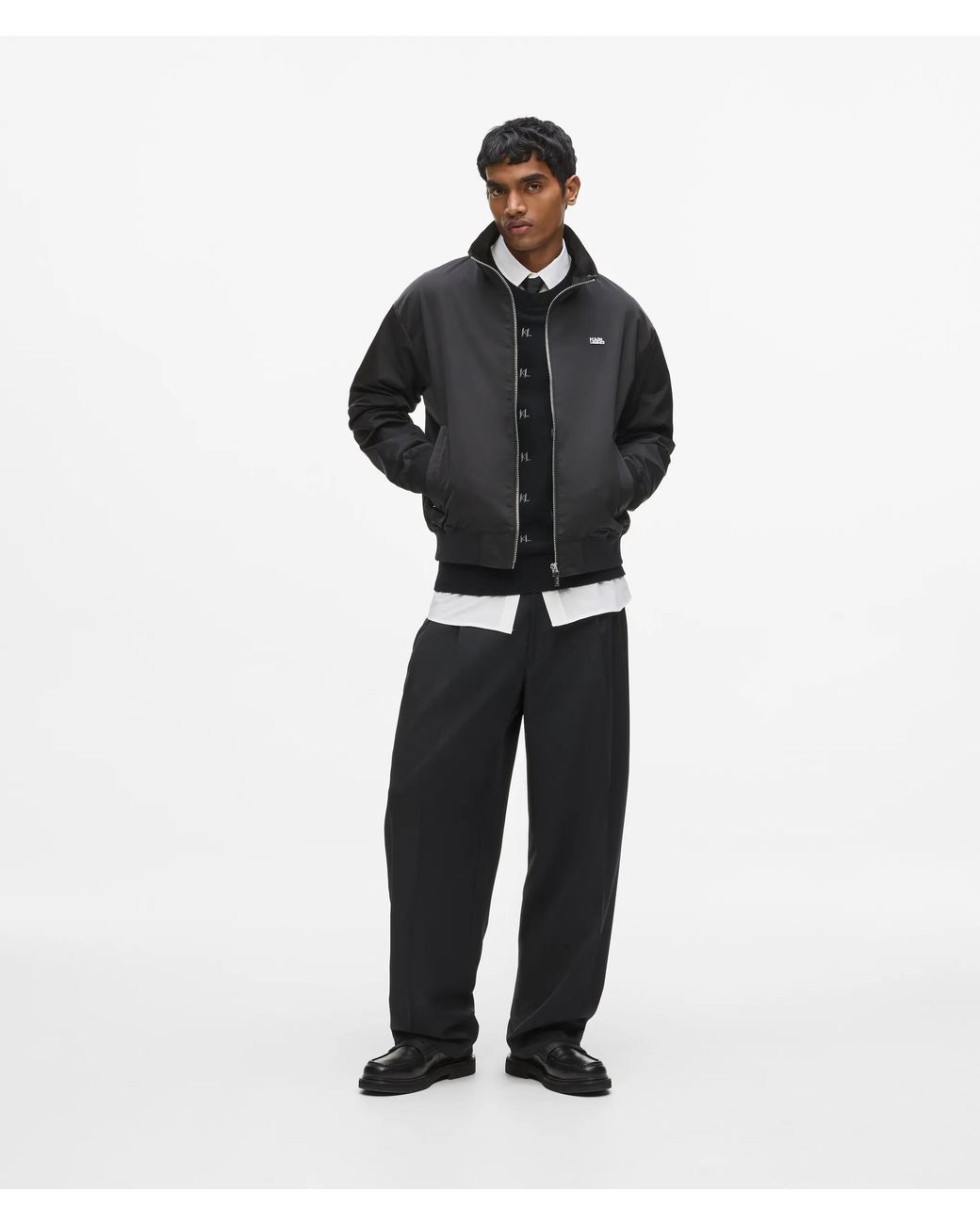 Karl Lagerfeld Black Zip-Up Blouson Jacket for men