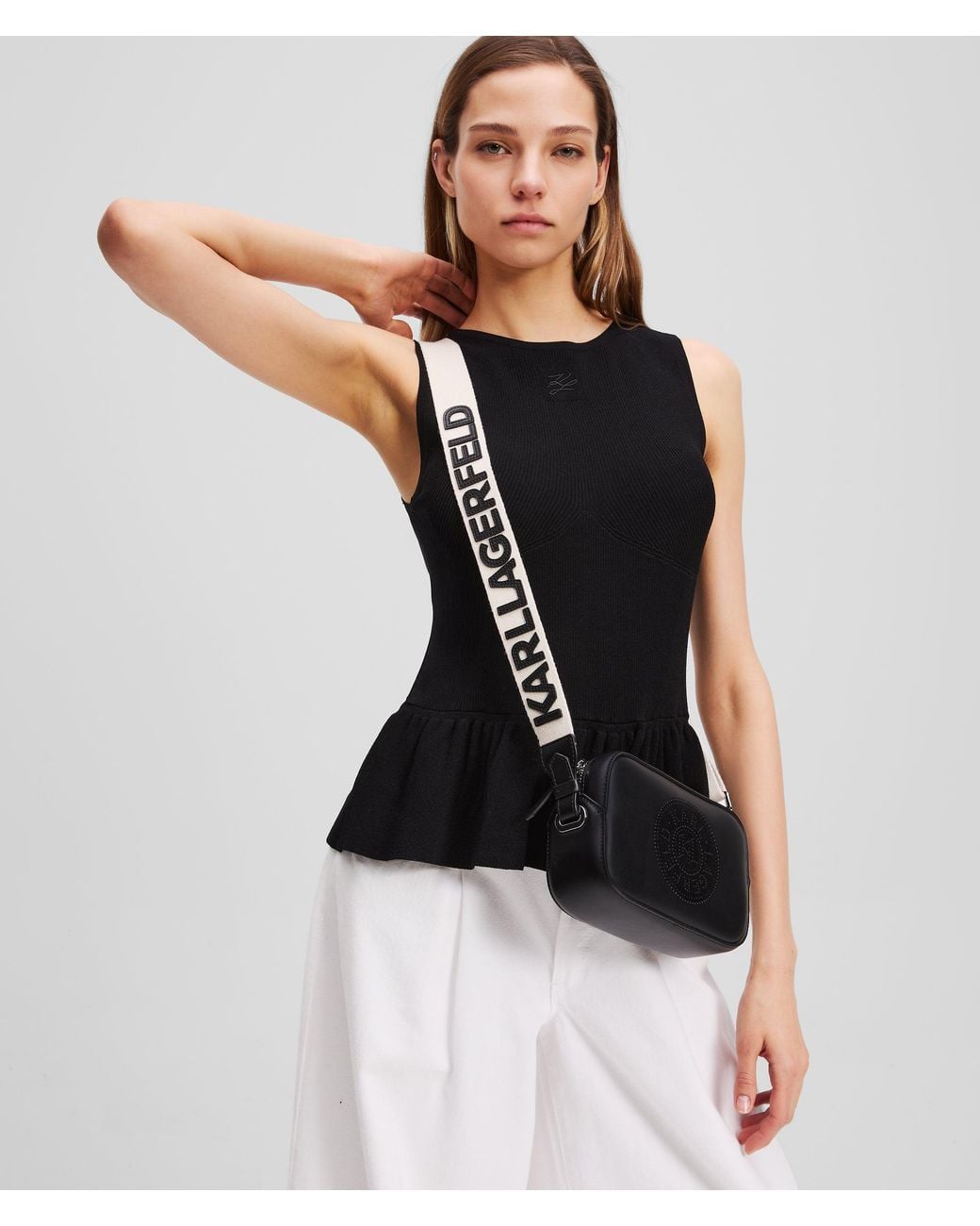 Karl Lagerfeld Black K/Circle Perforated Crossbody Bag