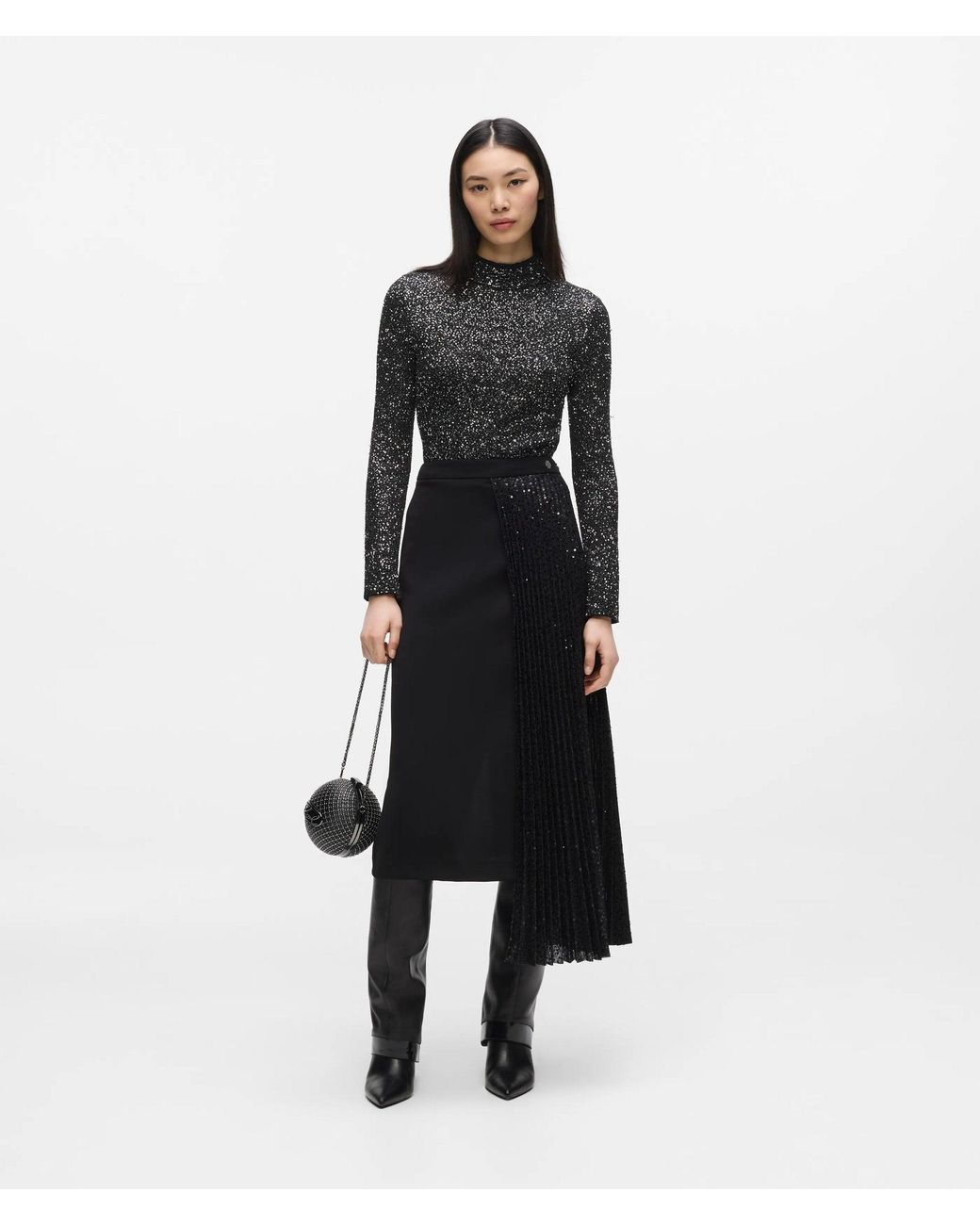 Karl Lagerfeld White Asymmetric Sequin Skirt