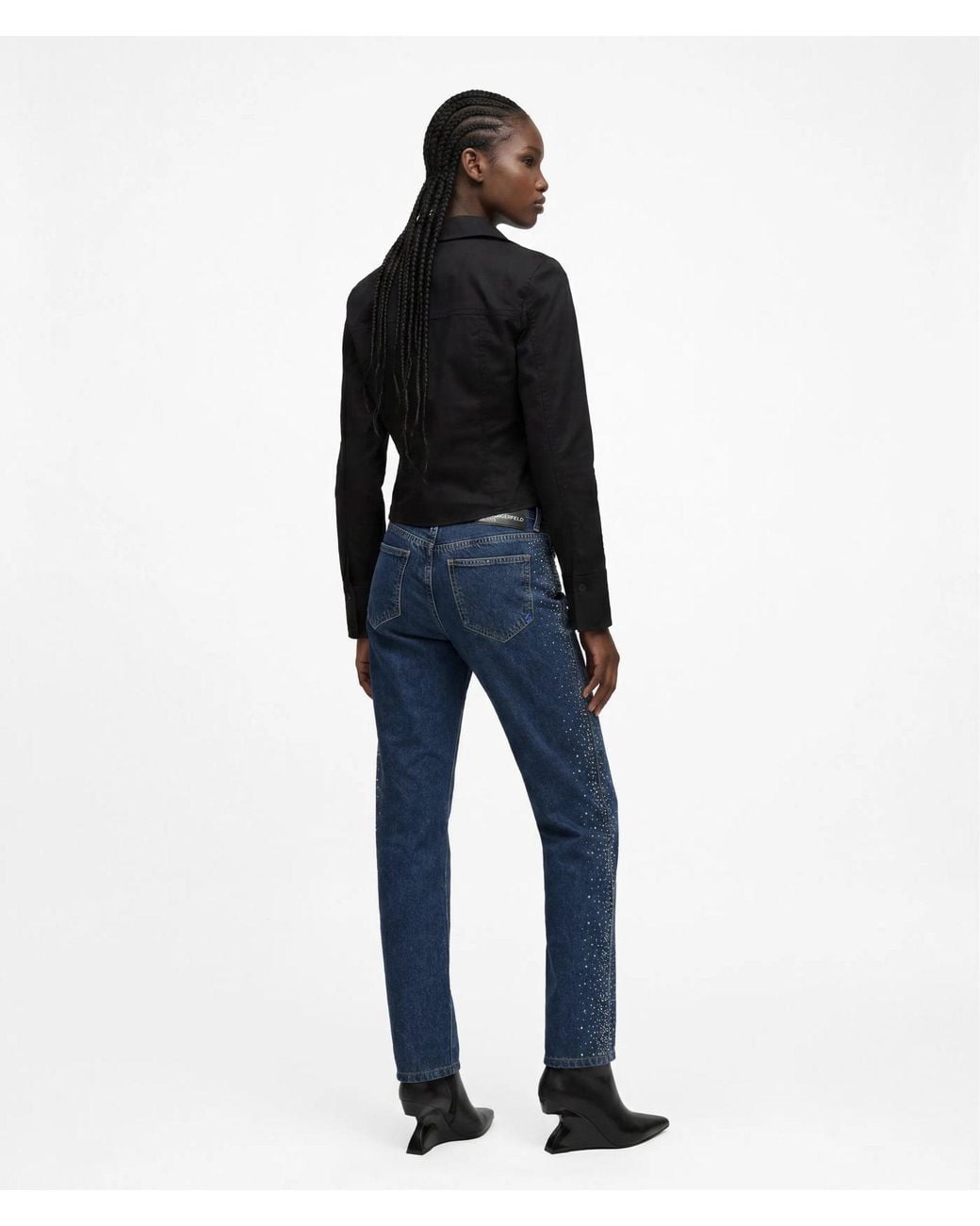 KL Jeans Blue Rhinestone High-Rise Straight Jeans