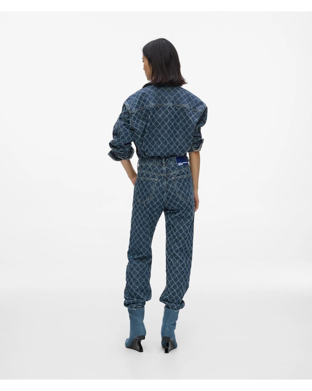 KL Jeans Blue Argyle Print High-Rise Straight Jeans