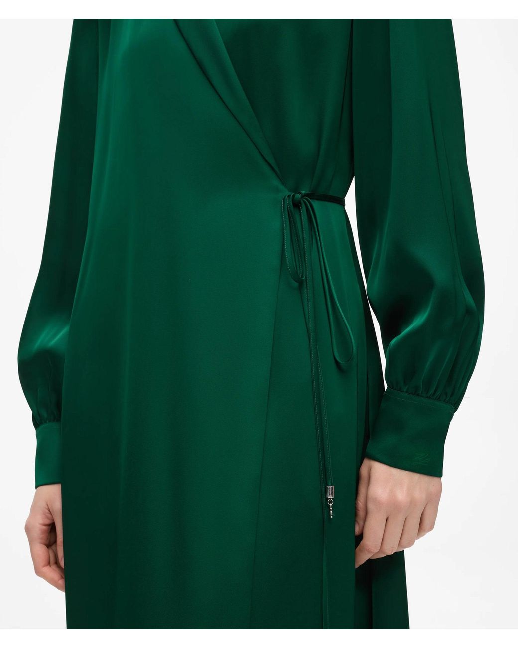 Karl Lagerfeld Green Satin-Finish Wrap Dress