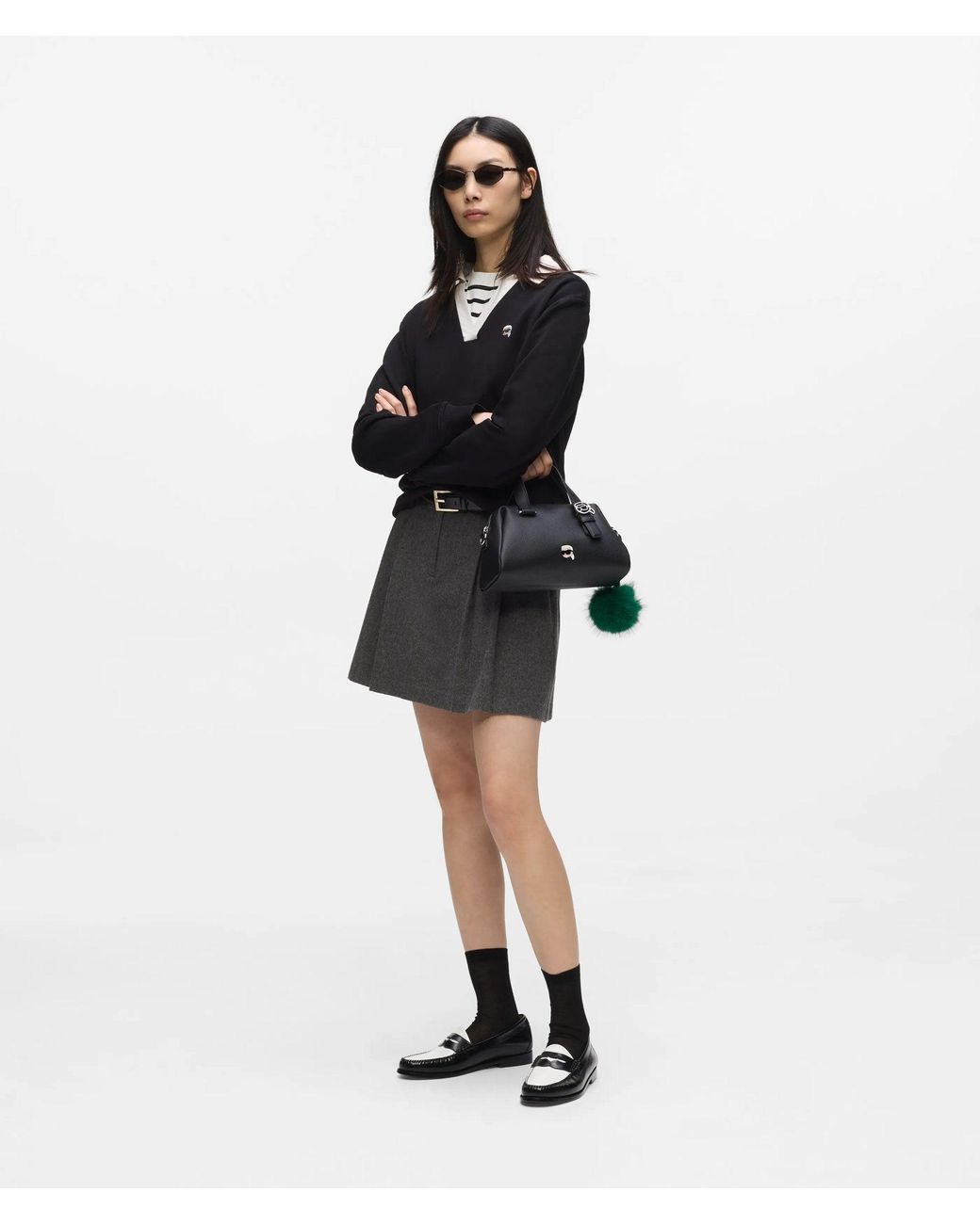 Karl Lagerfeld Black Ikon Pebble Small Charm Satchel Bag