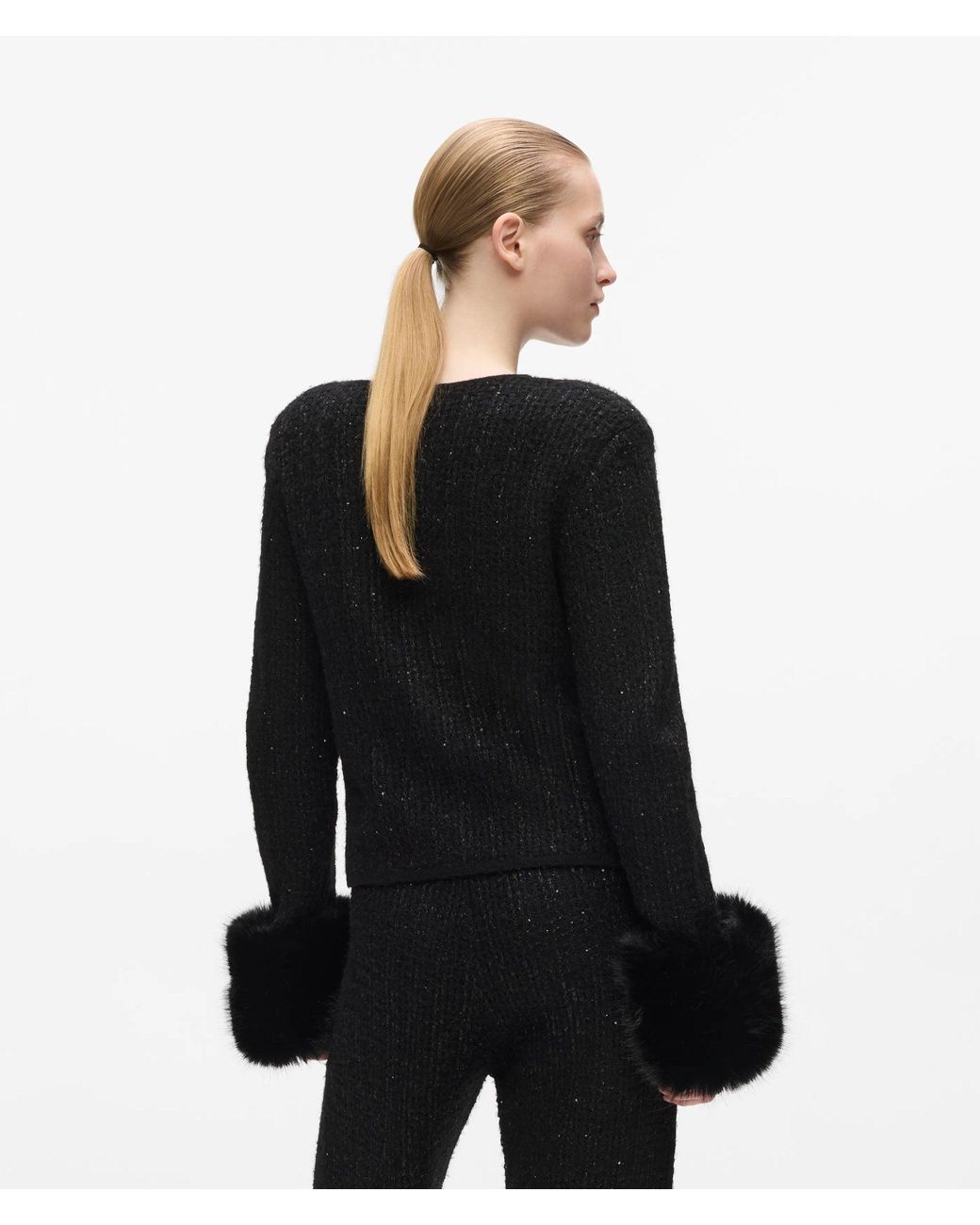 Karl Lagerfeld Black Faux-Fur Knitted Cardigan