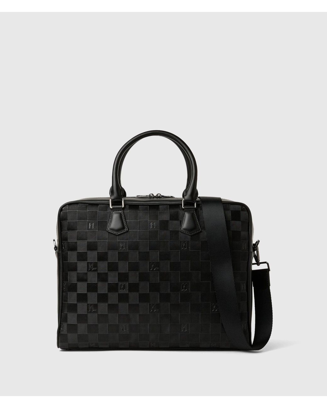 Karl Lagerfeld Black Monogram Checkerboard Laptop Bag for men