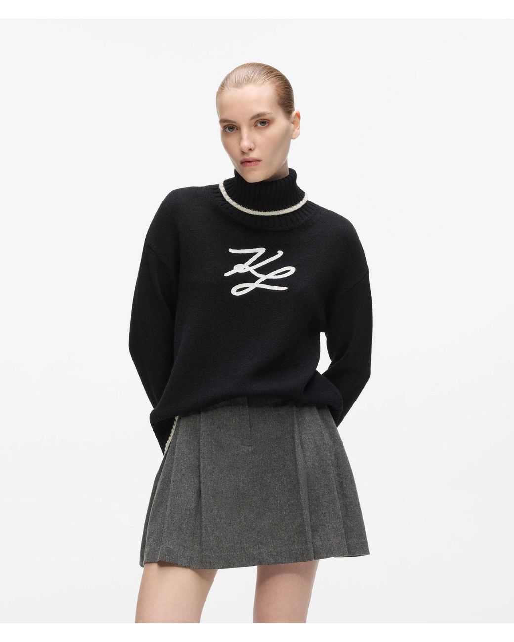 Karl Lagerfeld Black Soutache Turtleneck Sweater