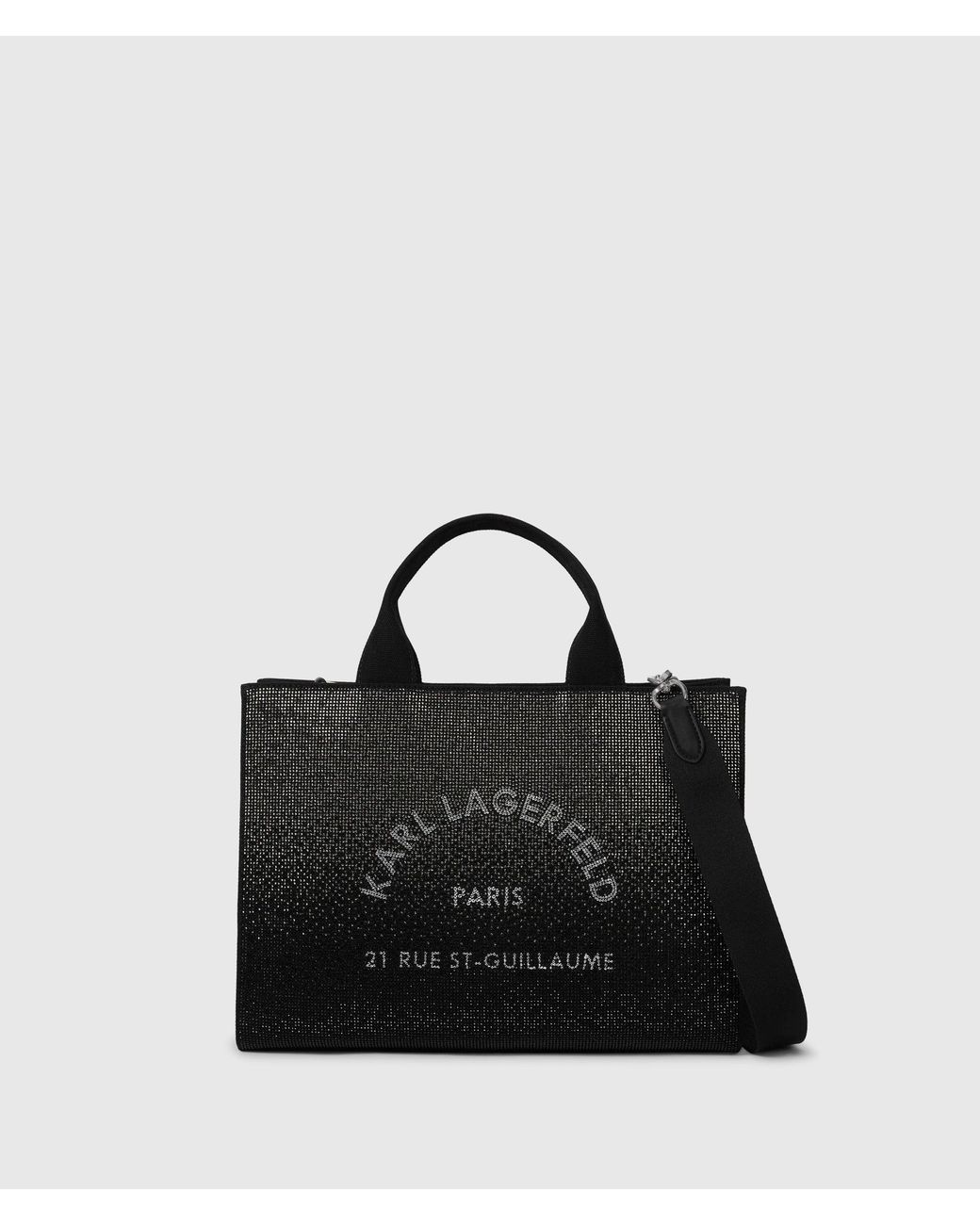 Karl Lagerfeld Black Rue St-Guillaume Rhinestone Medium Square Tote Bag