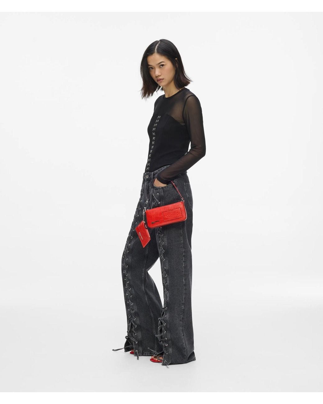 KL Jeans Red Transformable Croco Pouch