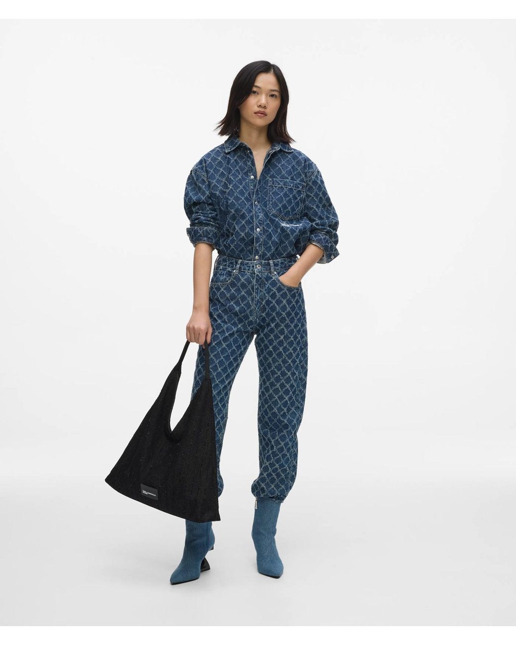 KL Jeans Black Pinstripe Denim Trapeze Shopper