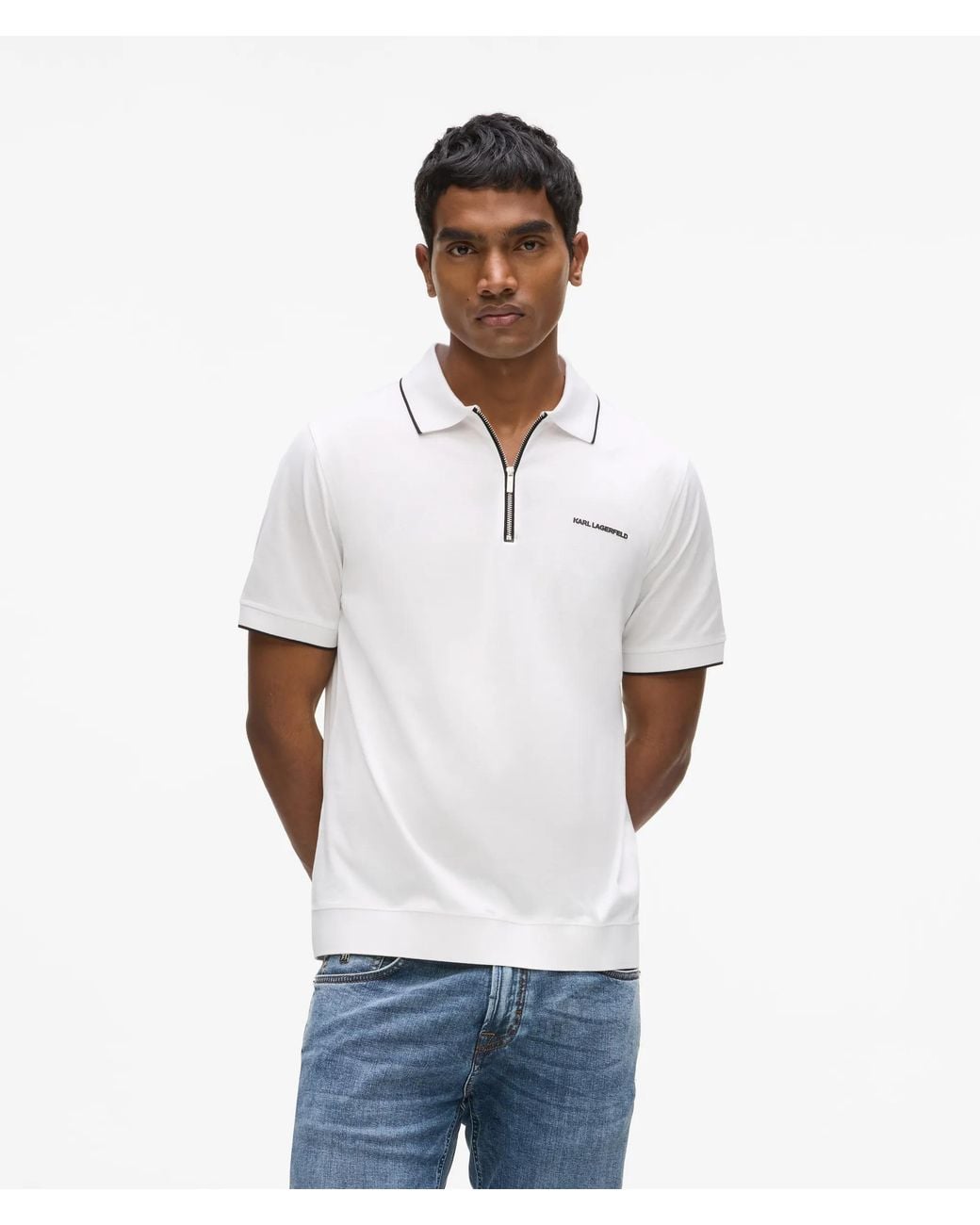 Polo À Fermeture Zippée, Homme, Taille Karl Lagerfeld pour homme en coloris White
