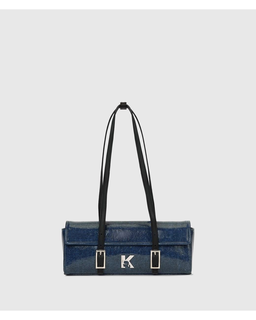 KL Jeans Blue K Logo Denim Elongated Shoulder Bag