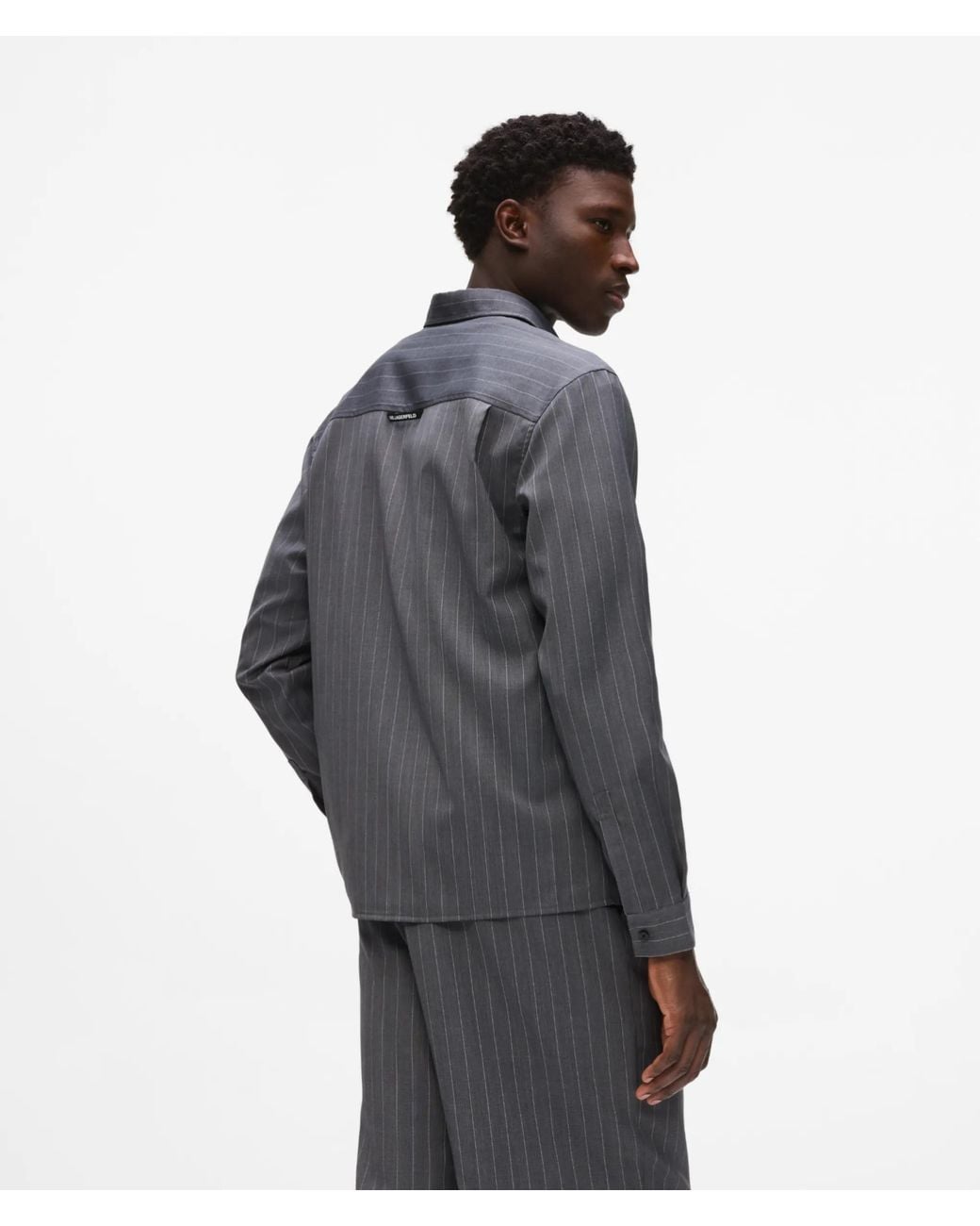 Karl Lagerfeld Gray Pinstripe Wool‑Blend Shirt for men